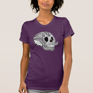Damen-Schnurrbart-Zuckerschädel-T-Shirt T-Shirt
