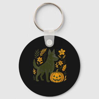 Damen schwarzer deutscher Schäferhund Halloween-Kü Schlüsselanhänger