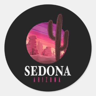 Damen Sedona Arizona Kaktus Sonnenuntergang Wüste Runder Aufkleber