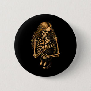 Damen Skelett umarmender Smoking-Katz Vintage Button