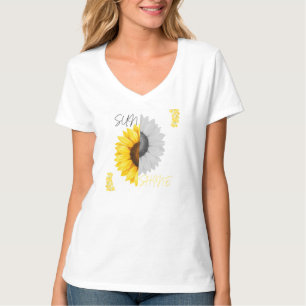 Damen-Sonnenblumen-Print-V-Ausschnitt-T-Shirt T-Shirt