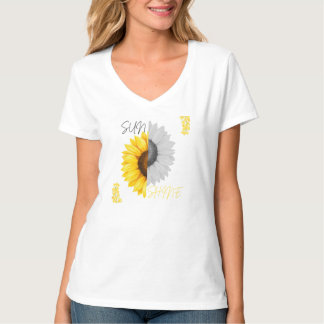 Damen-Sonnenblumen-Print-V-Ausschnitt-T-Shirt | T-Shirt