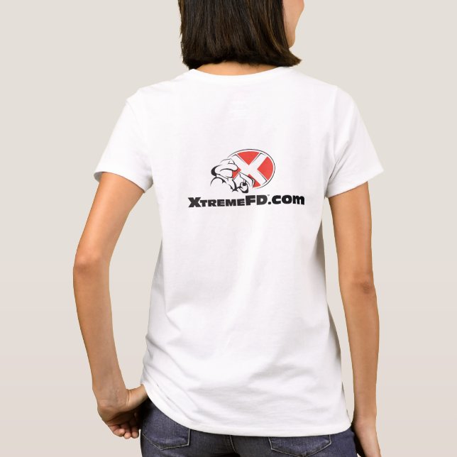Damen-Spaghetti-Spitze (angepasst): Weiß T-Shirt (Rückseite)
