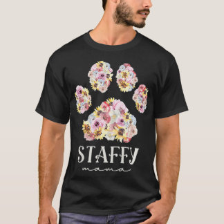 Damen Staffy Mama Floral Hunde Pfote Staffordshire T-Shirt