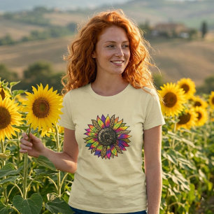 Damen T-Shirt mit kurzem Ärmel und Sonnenblumen-Mu
