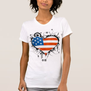 Damen USA-Flaggen-Grungy Blumenherz-Rahmen T-Shirt