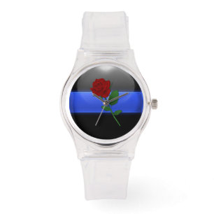 Damen verdünnen Blue Line-Polizei-Tribut Armbanduhr