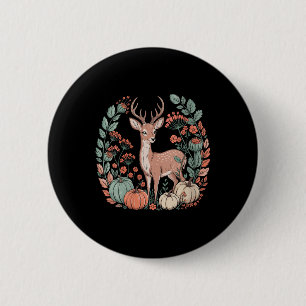Damen Vintage Cottagecore-Hirsch im Blumenwald R Button