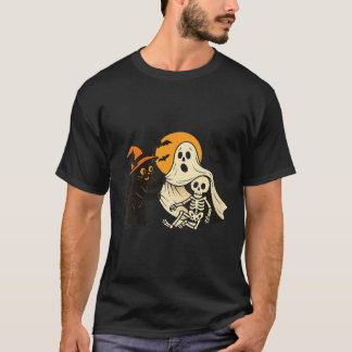 Damen Vintage Halloween schwarze Katze enthüllend T-Shirt