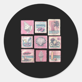 Damen vintage rosa Küstenstrand Sommerurlaub Runder Aufkleber