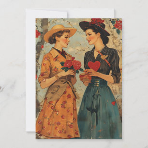 Damen Vintage Valentinstag Feiertagskarte