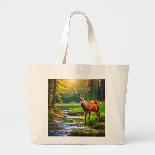 Damenhandtasche, Naturhirsche bedruckt Jumbo Stoffbeutel (Vorne)