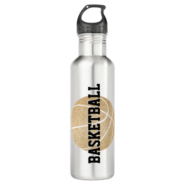 Damenname Jersey Nummer Zoll Gold Basketball Edelstahlflasche (Vorderseite)