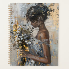 Damenportrait mit Blume Gold und Weiß Planer