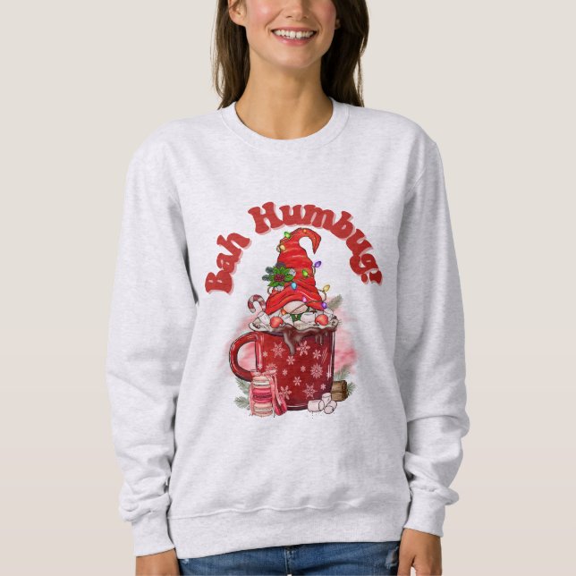 Damens Xmas Sweatshirt Gnome Coffee Bah Humbug (Vorderseite)