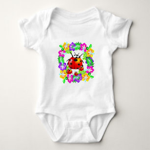 Damenwanze mit Babys auf bunten Hibiskus-Blumen Baby Strampler