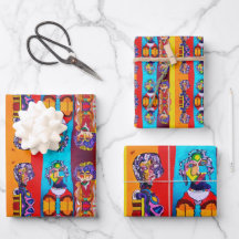 *DAMES ABSTRAITES CADEAU WRAP—3 FEUILLES INCLUSES