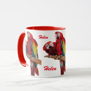 Dames de perroquet rouge Macaw Nom Watercolor Mug