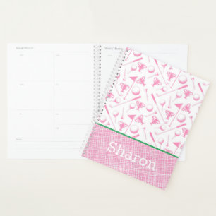 Dames Golf Rose NOM Vert Blanc Preppy Planner