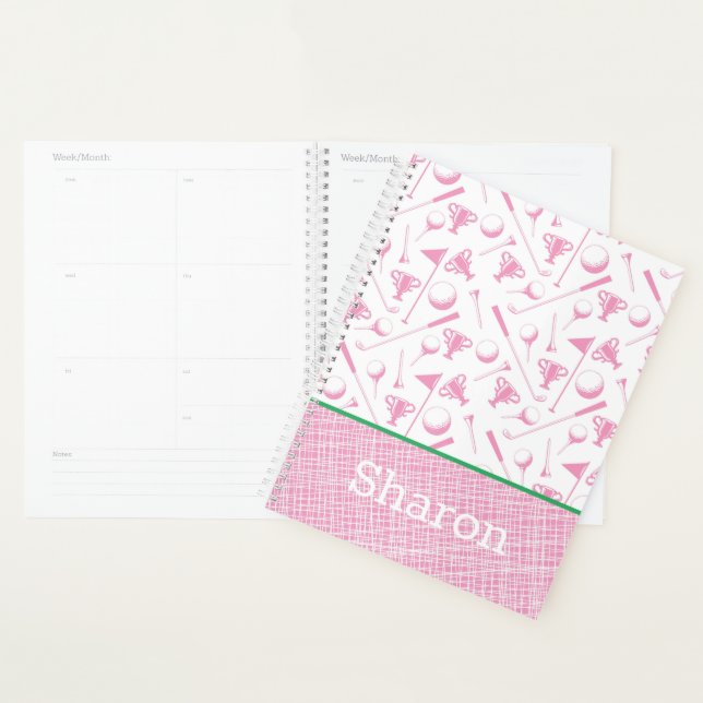 Dames Golf Rose NOM Vert Blanc Preppy Planner (Devant avec enveloppe)