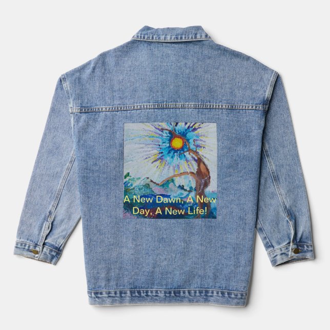 Dames Vibrant Vision Print Denim Jasje  Jeansjacke (Rückseite)