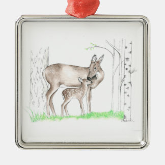 Damhirschkuh und Kitz Silbernes Ornament