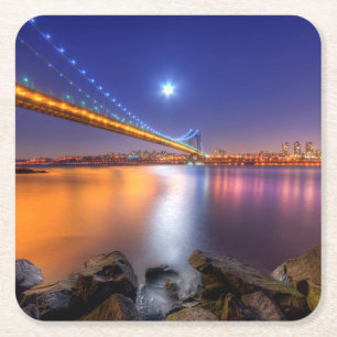 Dämmerung, George Washington BridgePalisades, NJ. Rechteckiger Pappuntersetzer