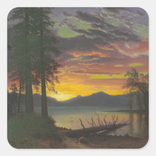 Dämmerung, Lake Tahoe, c.1870s (Öl auf Leinwand) Quadratischer Aufkleber