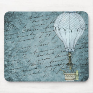 Dämmerungsblauer Heißluftballon Steampunk Handschr Mousepad