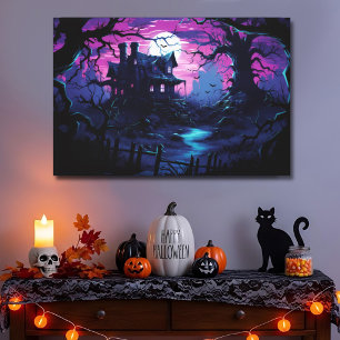 Dämmerungspfad zum verlassenen Halloween-Anwesen Leinwanddruck