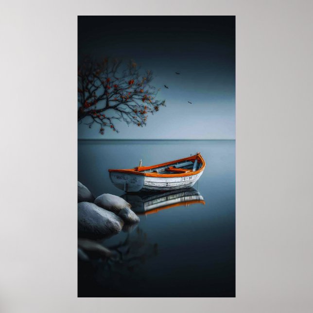 Dämmerungsserenität: Das orange Boot Poster (Vorne)