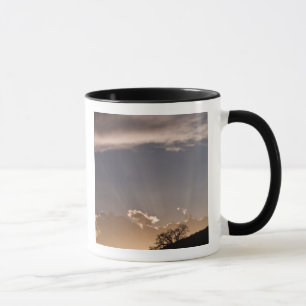 Dämmerungsstrahlen strahlen über den Himmel bei Tasse