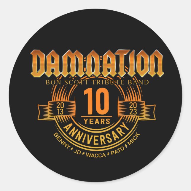 DAMNATION 10 Jahre Runder Aufkleber (Vorderseite)