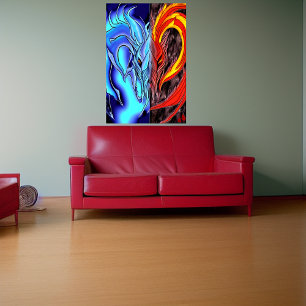 Dämon von Wasser und Feuer   AI Art Poster