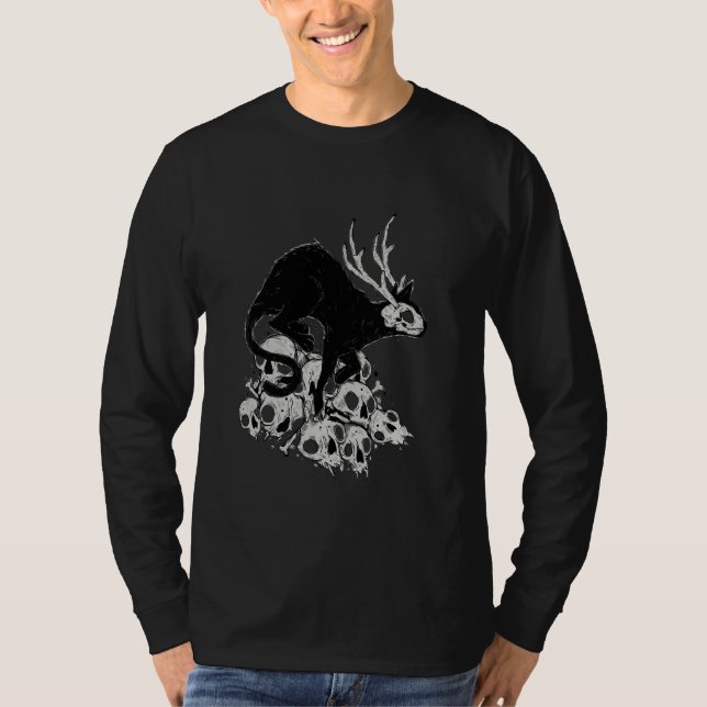 Dämonenkatze mit Schädelknochen T-Shirt (Vorderseite)