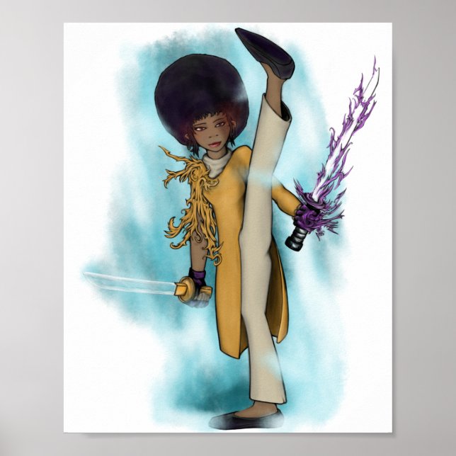 Dämonenschicht Afro Tia kick leuchtende rote Augen Poster (Vorne)