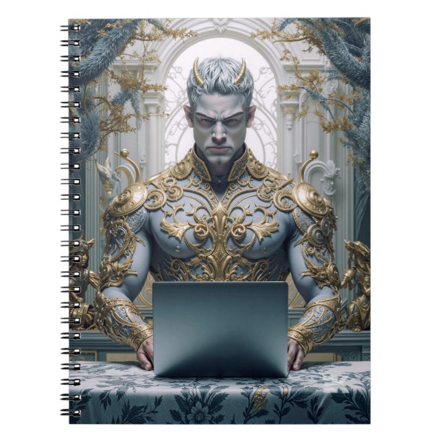 Dämonischer Krieger am Laptop Fantasy Notizblock (Vorderseite)