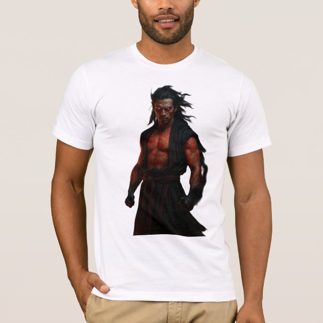 Dämonischer Krieger mit leuchtenden roten Tattoos T-Shirt (Vorderseite)