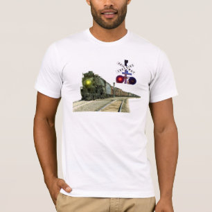 Dampf-Lokomotive und Bahnübergang Signal- T-Shirt