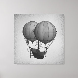 Dampf-Punk-Silber-Heißluftballons mit Schiff Leinwanddruck