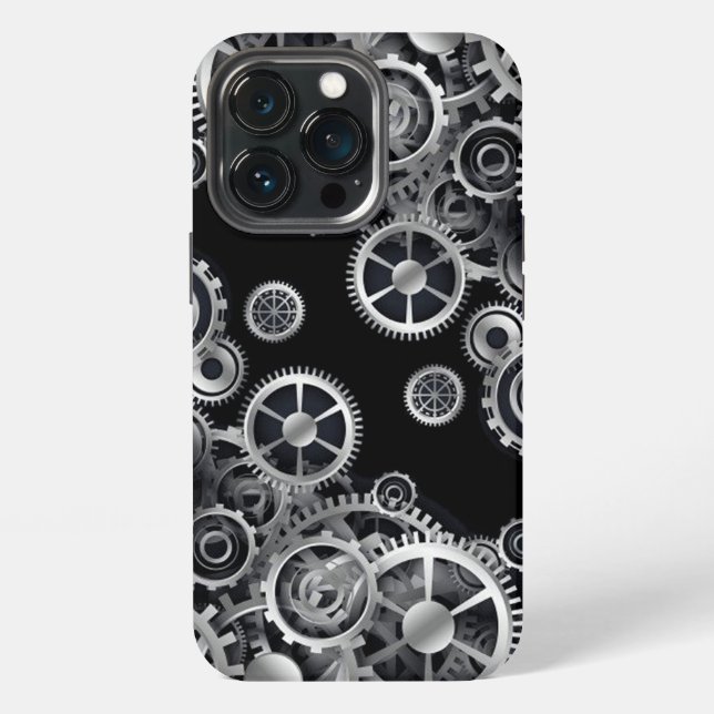 Dampf-Punk-Silberzahnräder iPhone 13 Pro Hülle (Hinten)