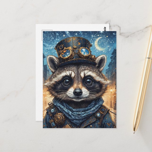Dampf-Raccoon Postkarte (Vorderseite/Rückseite Beispiel)