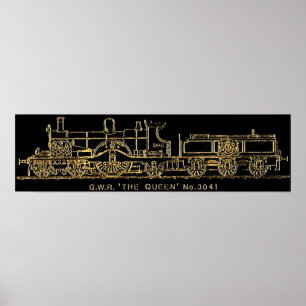 Dampf-Zug, GWR, die Königin, 3041, B u. W Poster