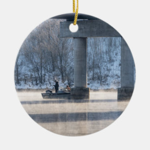 Dampfbad Winter Angeltisch Rock Lake Keramik Ornament
