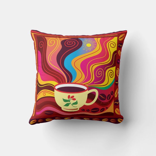 Dampfende Kaffeetasse Muster Kissen (Rückseite)