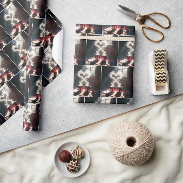 Dampfende Kaffeherzen Geschenkpapier (Kunsthandwerk)
