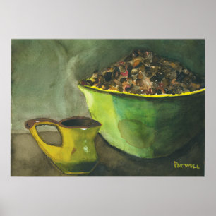 Dampfende Morgencup of Coffee Schale Kaffeebohnen Poster