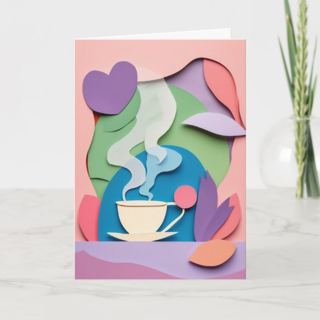 Dampfende Tasse mit Herz Karte (Vorderseite)