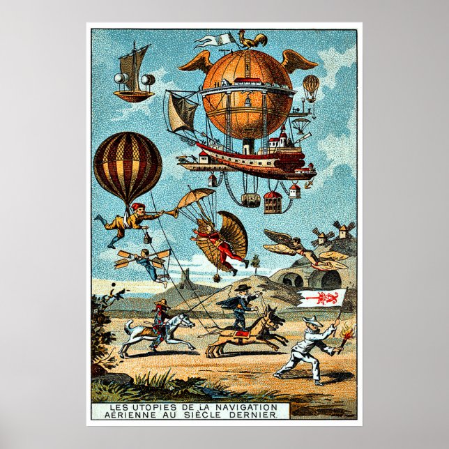 Dampfflugmaschinen, Vintage Illustration Poster (Vorne)
