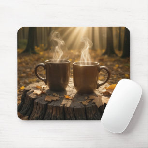 Dampfkaffeemübel auf einem Baumstumpf im Herbst Mousepad